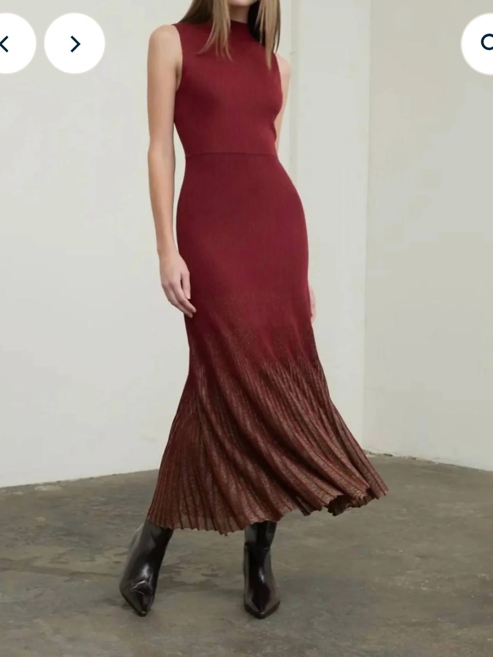 Moon River - MOCK NECK PLEATED MIDI DRESS in burgundy